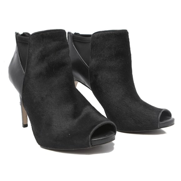 Ann Taylor Velleta Leather Calf Hair Ankle Boots Peeptoe Shoes Stiletto Heel 7M - Picture 3 of 10